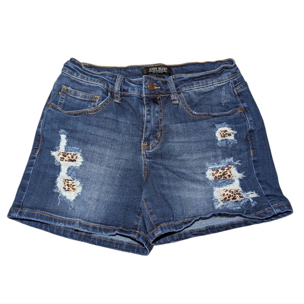 Judy Blue Women's Leopard Patch Denim Shorts - Blue